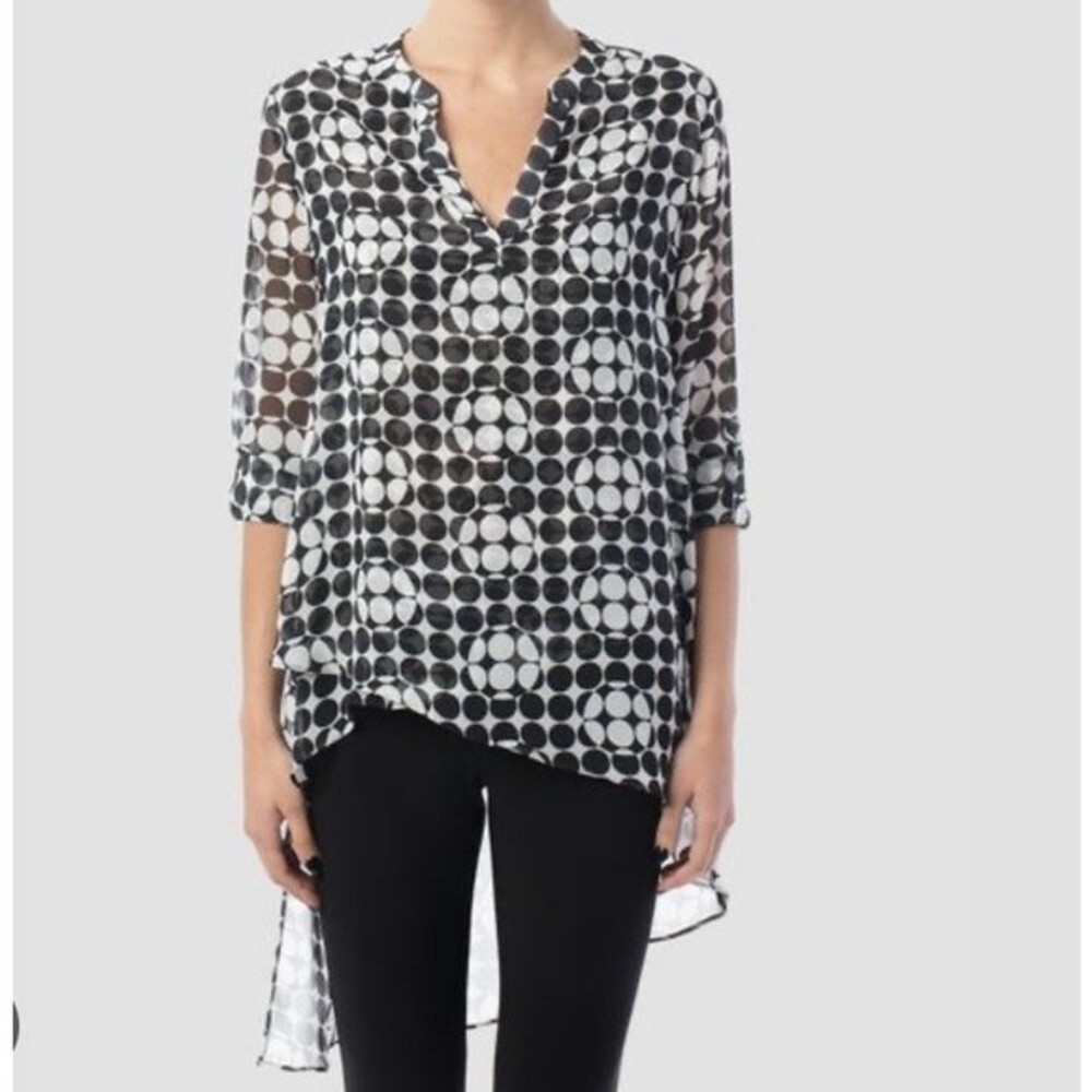 Joseph Ribkoff Black & White Polka Dot Print Convertible Sleeve Blouse Top 10